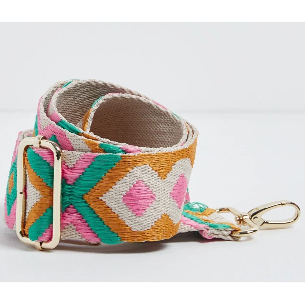 Pink Peach Teal Geo Embroidered Bag Guitar Strap Crossbody Shoulder Boho Western - Picture 5 of 6